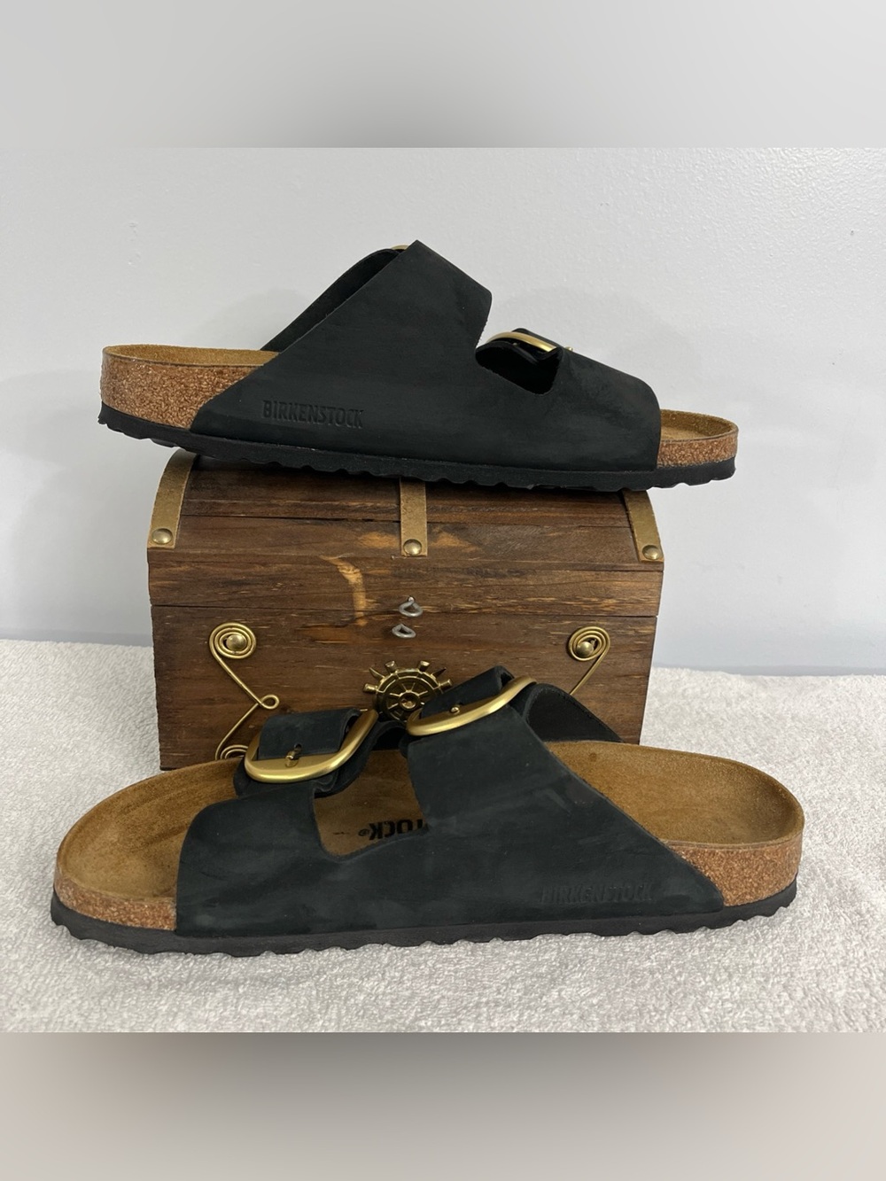 Birkenstock Arizona Big Buckle Sandal Black Nubuck Leather Women’s Size 10 USA - Picture 4 of 12